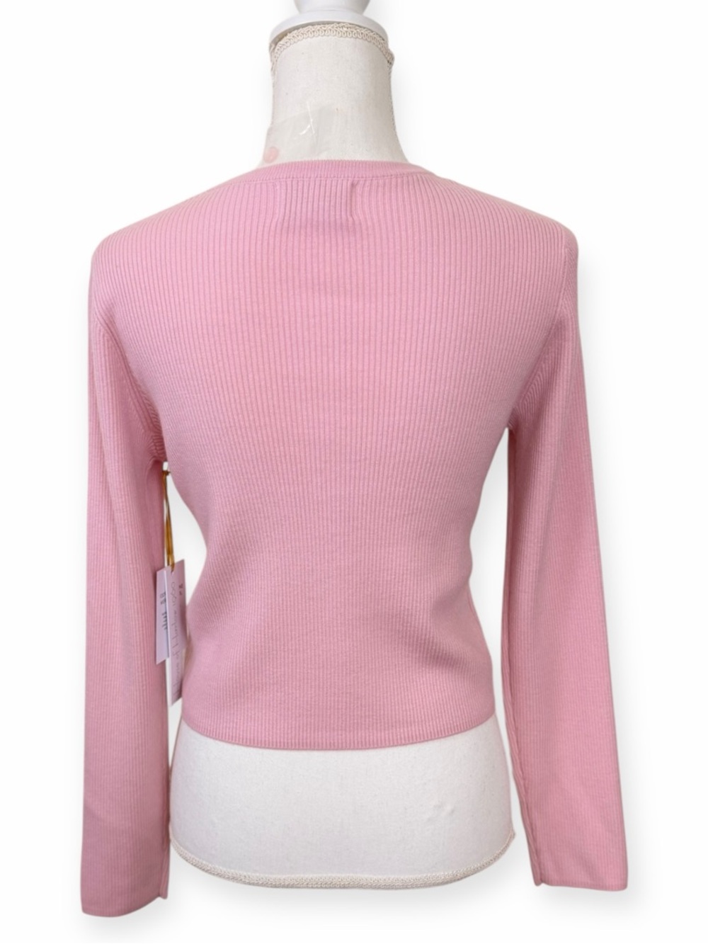 House of Harlow 1960 100% Extra Fine Merino Wool Pink Ribbed Cardigan NWT Small - Picture 4 of 9